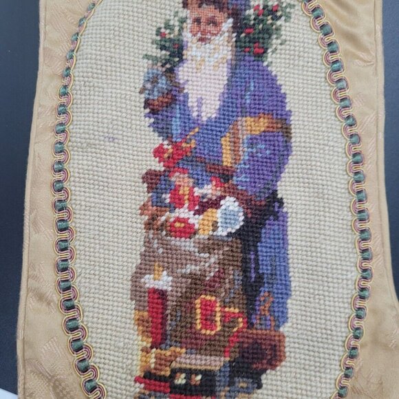 VTG Father Christmas Needlepoint Stocking Wool Handmade Santa Claus St. Nick - Picture 1 of 4
